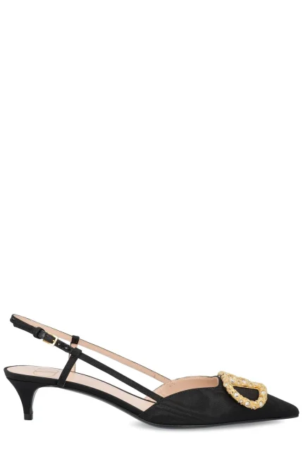 Valentino Logo Embellished Slingback Pumps