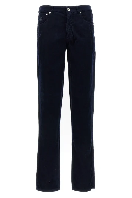 Brunello Cucinelli Logo Embroidered Corduroy Pants