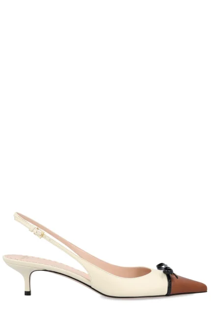 Valentino Bow Detailed Pointed Toe Slingback Pumps