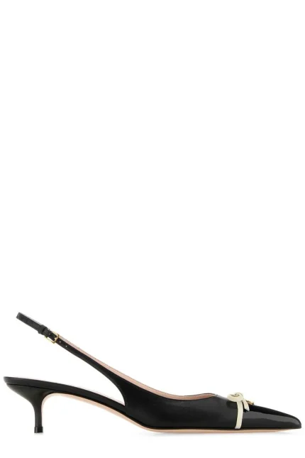 Valentino Bow Detailed Pointed Toe Slingback Pumps