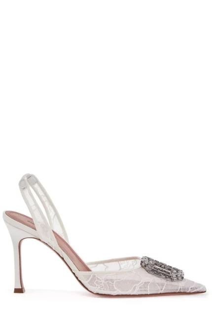 Amina Muaddi Camelia Lace Slingback Pumps