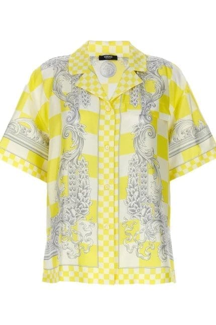 Versace Barocco-Printed Checked Short-Sleeved Shirt