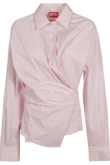 Diesel Logo Embossed Striped Wraped Shirt