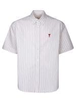 AMI Paris Logo Embroidered Striped Shirt