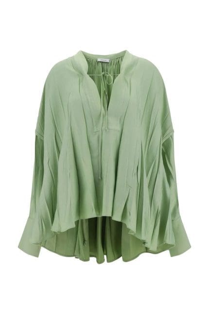 Salvatore Ferragamo Split-Neck Drop Shoulder Pleated Kaftan