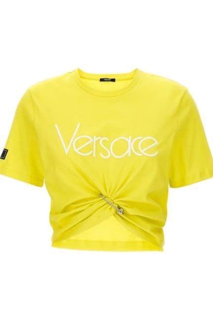 Versace Safety Pin Detailed Cropped T-Shirt