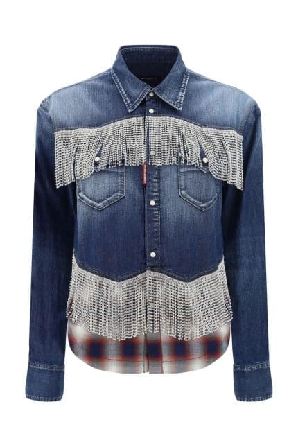 Dsquared2 Fringed Panelled Denim Shirt