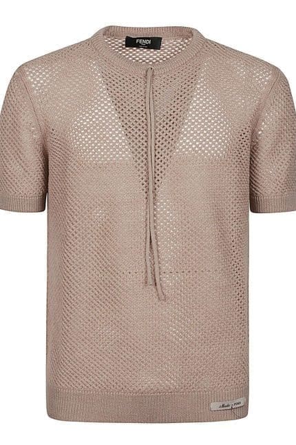 Fendi Short Sleeved Open-Knit Drawstring Jumper