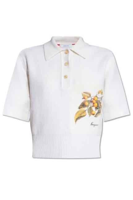 Salvatore Ferragamo Botanical-Motif Knitted Polo Shirt