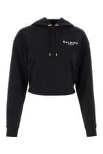 Balmain Flocked Logo Cropped Hoodie