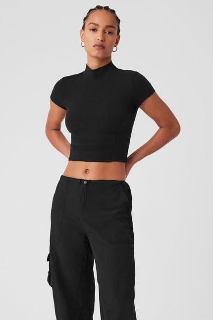Wellness Rib Mock Neck Polished Short Sleeve