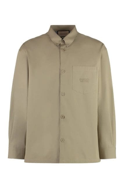 Gucci Logo Embroidered Long-Sleeve Shirt