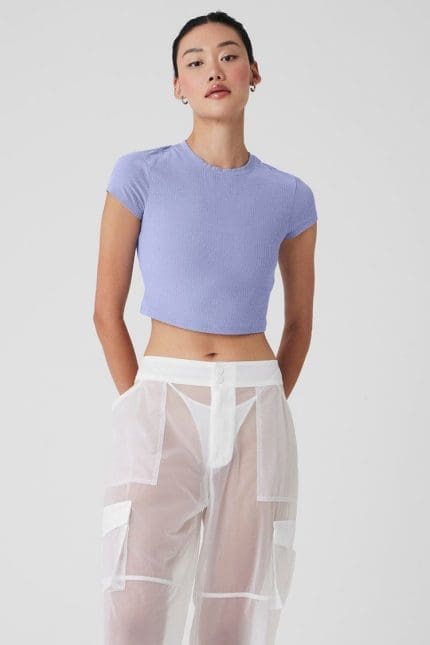 Ribbed Sea Coast Cropped Short Sleeve Tee