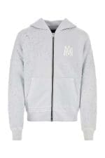 Amiri Logo Printed Distressed Zipped Hoodie