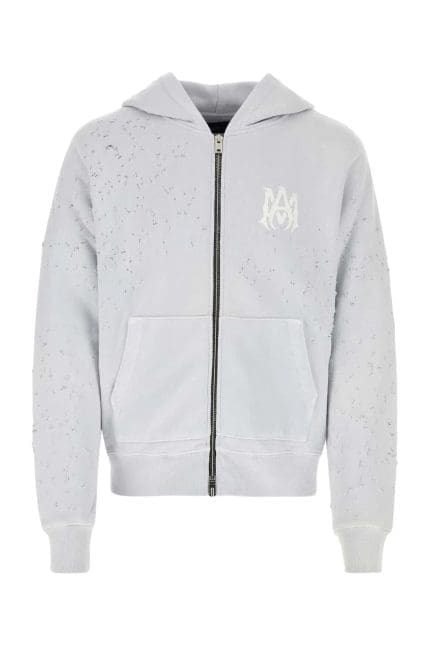 Amiri Logo Printed Distressed Zipped Hoodie