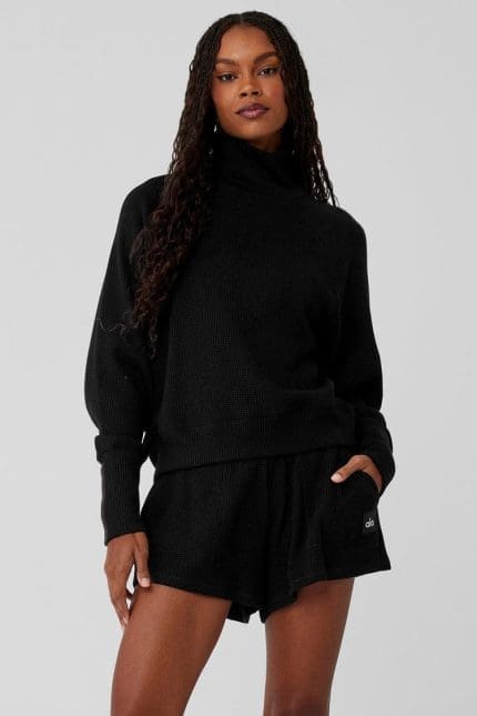 Waffle Weekend Escape Mock Neck Long Sleeve