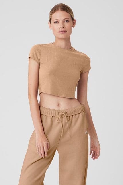 Ribbed Sea Coast Cropped Short Sleeve Tee